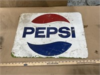 Metal Pepsi sign, single sided  18" x 24"