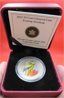 2012 Canada Mint 25 Cent Colored Grosbeak Coin COA