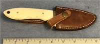 3 1/2" knife, with bone handle and leather sheath