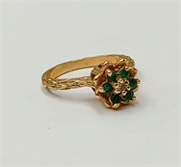 14k Gold Ring w/Diamond & Emeralds Size 4.5