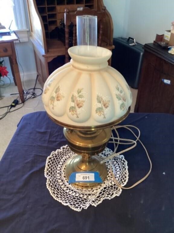 Floral design globe brass lamp 18” tall