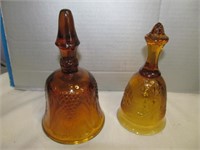 2pc Vintage Amber Glass Bells - 6" & 6.5"