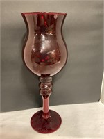 15” tall red glass vase on pedestal