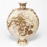 Japanese Satsuma Pottery Moon Flask, Meiji-Era