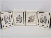 4 QUEBEC ETCHINGS - 12.25" X 10.25"
