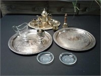 Silver plate trays and drink set