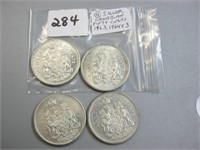 4  Silver Canadian Fifty Cents Coins (1963,1964x3)