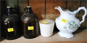 2 BROWN GALLON JUGS, McK GLASS CONTAINER,