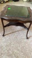 ANTIQUE TABLE WITH GLASS TOP
