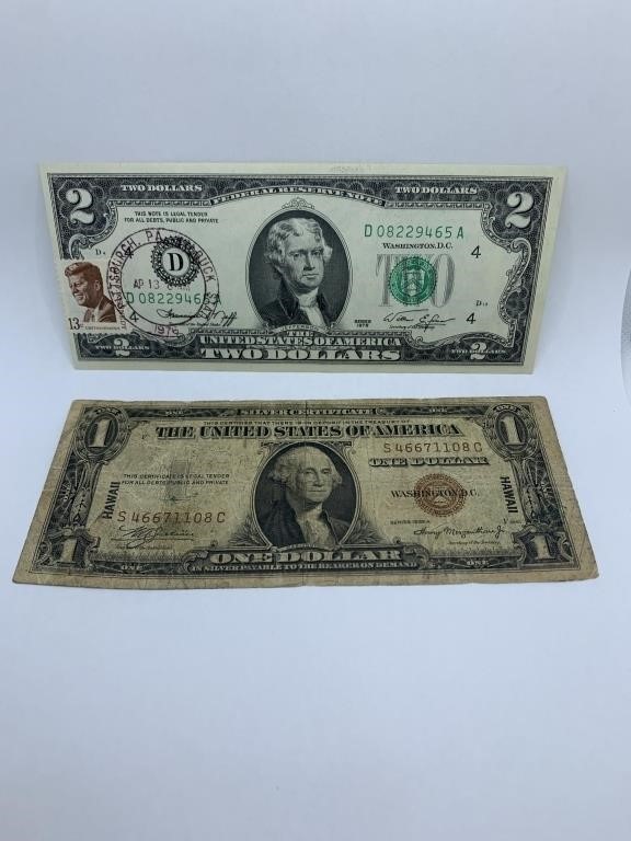 1976 $2.00 BILL W/ POSTAL CANCELATION AND 13 CENT