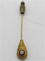 10K GOLD & DIAMOND STICK PIN W/ BRASS SAFETY