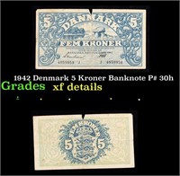 1942 Denmark 5 Kroner Banknote P# 30h Grades xf de