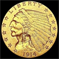 1914 $2.50 Gold Quarter Eagle NEARLY UNCIRCULATED