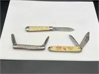 THREE ANTIQUE POCKET KNIVES INCLUDING A COCA-COLA