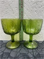 Set of 2 Vintage Green FTD Goblets 6 1/2 in