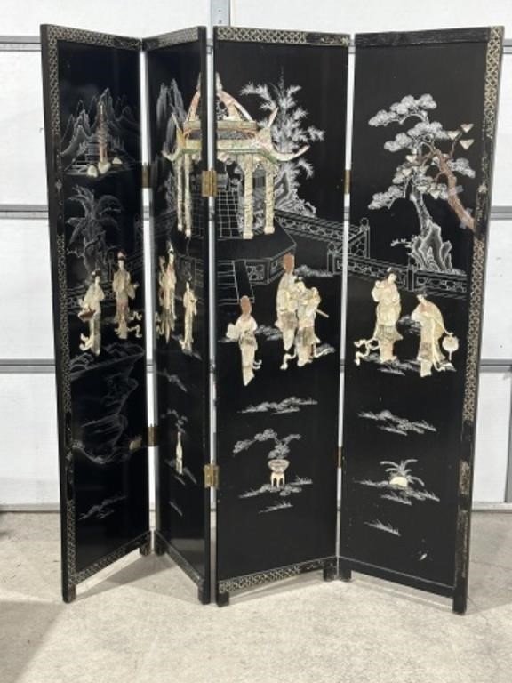4 PANEL WOODEN ORIENTAL MOTHER OF PEARL DIVIDER