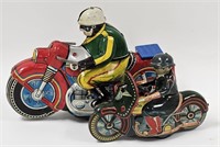 2 Vintage Japan Tin Litho Friction Motorcycles
