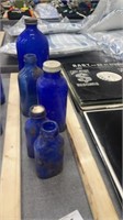 5 Cobalt Blue Medicine Bottles