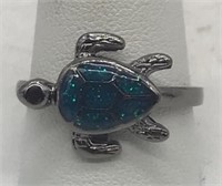 Fashion Turtle Ring W/ Glitter Green  Stones -