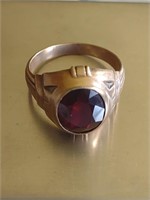 10K Gold Ring with Dark Red Stone