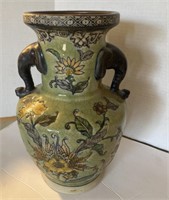 Floral Porcelain Vase w/Double Elephant Head