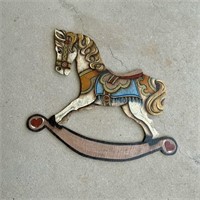 VTG Signed Handmade Wood Wall Decor Rocking Horse