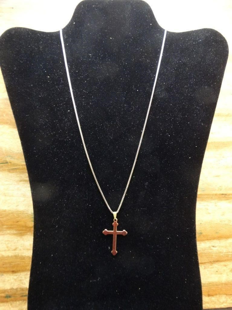 Rose Gold Tone Cross on Silver Tone Box Chain