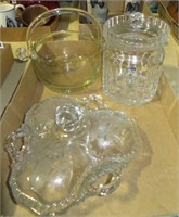 divided covered dish, lead crystal covered jar