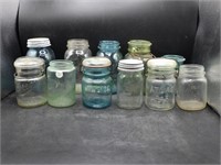 Vintage Ball Canning Jars Blue/Green/Clear x11