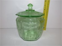 Green Depression Uranium Glass Biscuit Jar