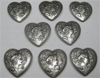 8 Heart Shaped Sterling Silver Button Covers