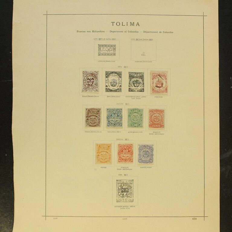 Tolima Colombia States Stamps Mint Hinged and Used