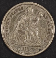 1875-CC SEATED LIBERTY DIME AU