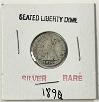 1890 Silver Seated Liberty Dime