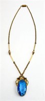 VINTAGE 16" BLUE STONE, GOLD TONE NECKLACE