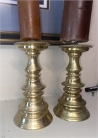 Pair of Polished Brass Candle Holders