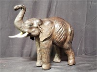 Leather wrapped elephant figure,