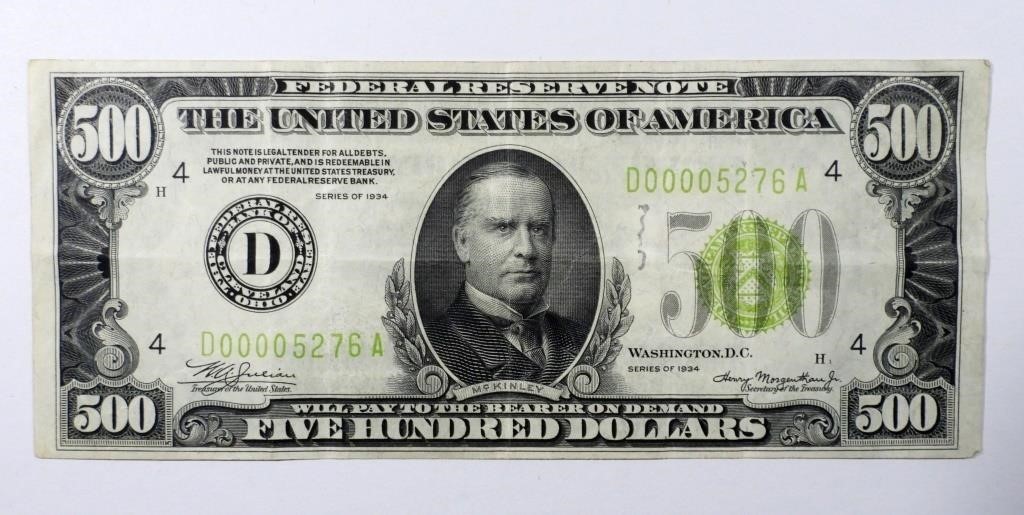 1934 $500 FEDERAL RESERVE NOTE