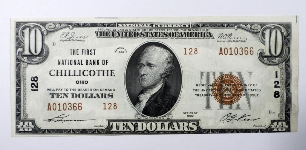 1929 $10 NATIONAL CURRENCY CHILLICOTHE