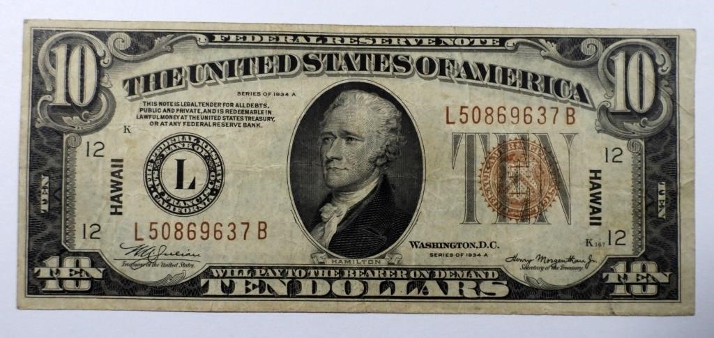 1934 $10 "HAWAII" FEDERAL RESERVE NOTE
