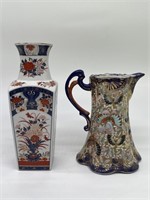 (2) Vintage Japanese Porcelain: Imari Vase, +