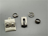 Sterling Silver Grouping including square pendant,