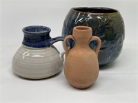 (3) Pottery: Terra Cotta Vase, Spill Proof Mug, +