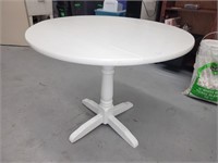 WHITE WOOD PEDESTAL DROP LEAF TABLE 36" X 28"