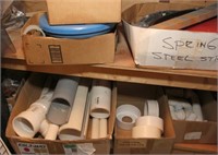 2 shelf lots of asstd. PVC, plastic fittings,