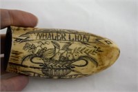 4 1/2" Nautical Whaler Lion 1827 Carved Scrimshaw