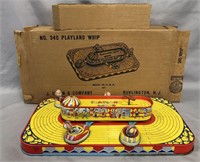 Boxed Tin Litho Windup J. Chein Playland Whip