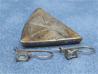 Vtg Sterling Silver Earrings/ Pin Hallmarked