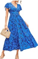 SOLERSUN Women's Ruffle Shoulder Dress, Blue, S