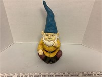 gnome with blue hat yard ornament